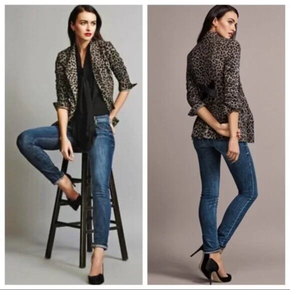 CAbi Jungle Jacket Leopard Print Stretch Blazer Black and Gray Women's Size 2 - Picture 4 of 9